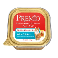 Premio - שימורי פטה  מסורס לחתול בוגר בטעם עוף  גרם 100