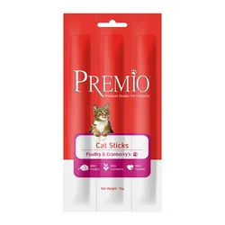 Premio - חטיף מקלוני בשר לחתול בוגר בטעם עופות וקרנבירי 15 גרם