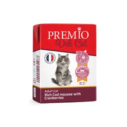 Premio - נתחי בשר 190 גרם לחתול בוגר בטעם דג קוד וחמוציות במרקם מוס