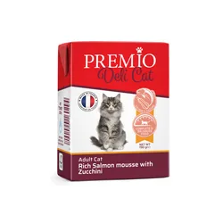 Premio - נתחי בשר 190 גרם לחתול בוגר בטעם סלמון וקישוא במרקם מוס