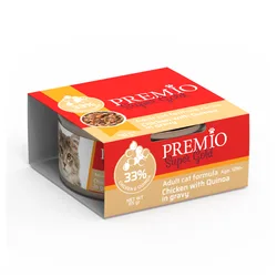 Premio - שימורי מזון מלא ומאוזן 85 גרם לחתול בוגר בטעם עוף וקינואה ברוטב