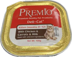 Premio - שימורי פטה לחתלתולים בטעם עוף חלב וגזר גרם 100